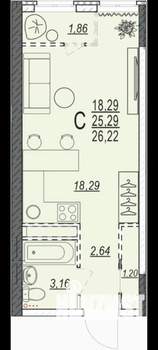 Студия квартира, сданный дом, 26м2, 11/17 этаж
