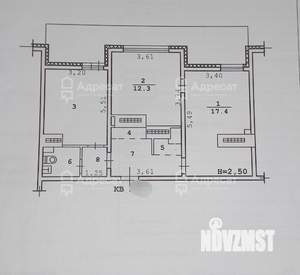 2-к квартира, вторичка, 54м2, 9/9 этаж