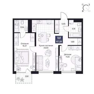 2-к квартира, вторичка, 67м2, 4/10 этаж