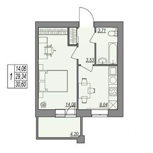 1-к квартира, строящийся дом, 31м2, 4/7 этаж