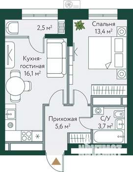1-к квартира, строящийся дом, 41м2, 16/24 этаж