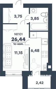 1-к квартира, строящийся дом, 26м2, 5/5 этаж