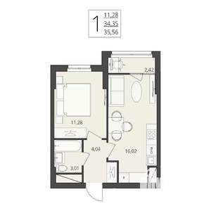 1-к квартира, вторичка, 36м2, 2/17 этаж