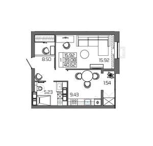 1-к квартира, вторичка, 41м2, 17/24 этаж