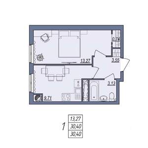 1-к квартира, вторичка, 30м2, 3/10 этаж