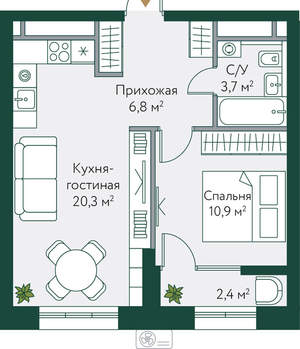 1-к квартира, вторичка, 44м2, 16/24 этаж