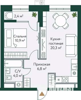 1-к квартира, вторичка, 44м2, 4/24 этаж
