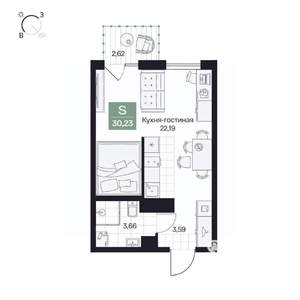 Студия квартира, вторичка, 30м2, 4/10 этаж