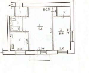 2-к квартира, вторичка, 43м2, 7/7 этаж