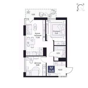 2-к квартира, вторичка, 54м2, 4/10 этаж