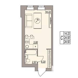 Студия квартира, вторичка, 25м2, 3/3 этаж