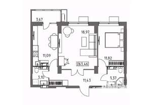 2-к квартира, сданный дом, 63м2, 18/19 этаж