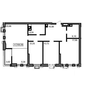 4-к квартира, вторичка, 107м2, 9/23 этаж