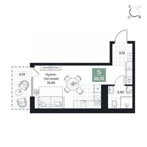 Студия квартира, вторичка, 29м2, 2/9 этаж