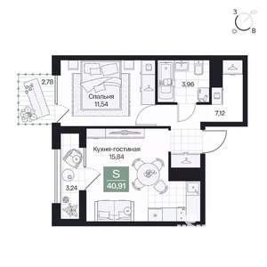 1-к квартира, вторичка, 41м2, 5/9 этаж