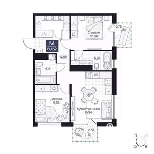 2-к квартира, вторичка, 61м2, 4/9 этаж