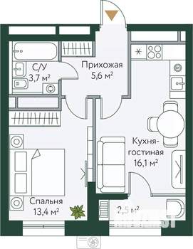 1-к квартира, вторичка, 41м2, 13/24 этаж