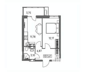 1-к квартира, сданный дом, 38м2, 13/19 этаж