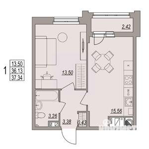 1-к квартира, вторичка, 37м2, 1/6 этаж