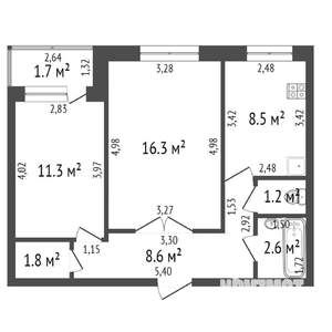 2-к квартира, вторичка, 54м2, 9/9 этаж
