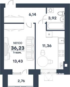 1-к квартира, строящийся дом, 36м2, 5/5 этаж