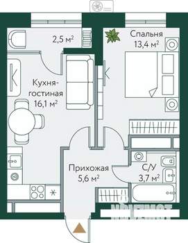 1-к квартира, строящийся дом, 41м2, 24/24 этаж
