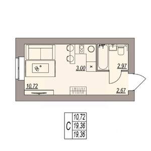 Студия квартира, вторичка, 19м2, 3/3 этаж