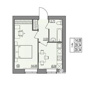 1-к квартира, строящийся дом, 29м2, 1/7 этаж