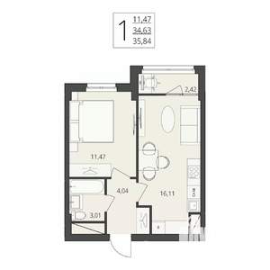 1-к квартира, вторичка, 36м2, 11/17 этаж