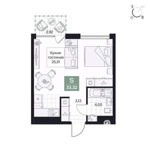 Студия квартира, вторичка, 33м2, 8/8 этаж