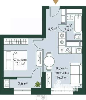 1-к квартира, вторичка, 37м2, 13/24 этаж