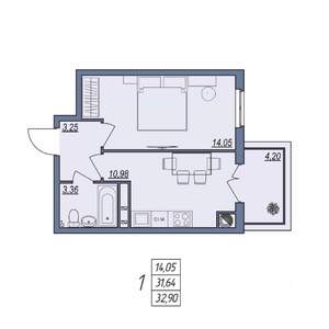 1-к квартира, вторичка, 33м2, 1/8 этаж