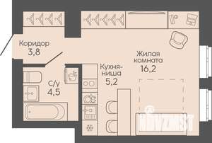 Студия квартира, вторичка, 30м2, 1/22 этаж