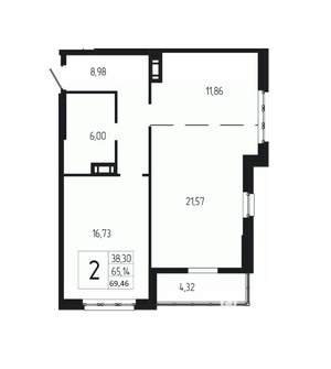 2-к квартира, вторичка, 69м2, 9/18 этаж