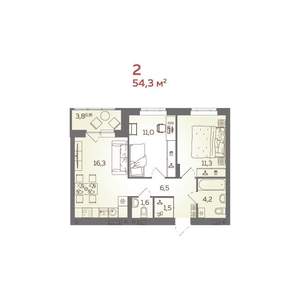 2-к квартира, вторичка, 54м2, 18/21 этаж