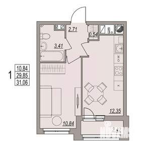 1-к квартира, вторичка, 31м2, 5/6 этаж