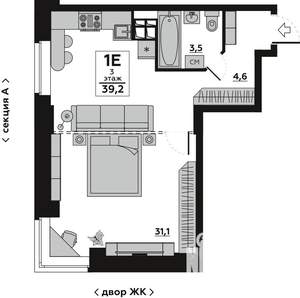 1-к квартира, вторичка, 39м2, 3/19 этаж