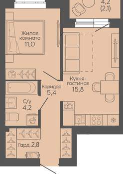 1-к квартира, вторичка, 41м2, 3/22 этаж