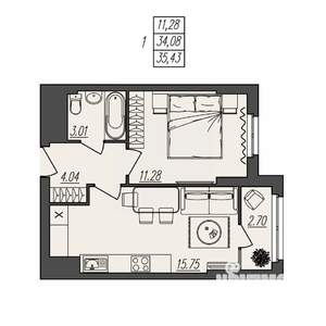 1-к квартира, вторичка, 35м2, 2/17 этаж