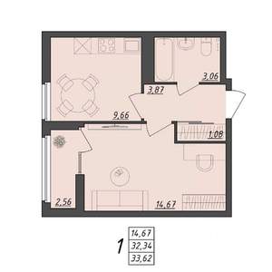 1-к квартира, вторичка, 34м2, 10/10 этаж