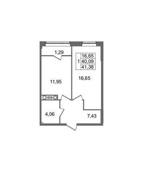 1-к квартира, вторичка, 41м2, 3/8 этаж