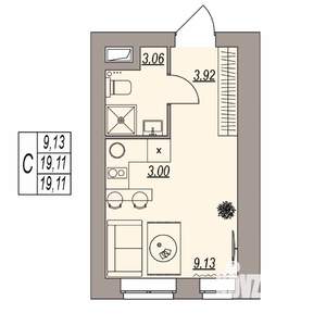 Студия квартира, вторичка, 19м2, 3/3 этаж