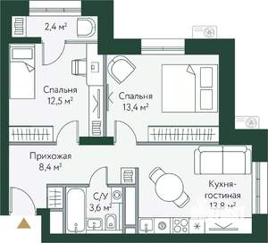 2-к квартира, вторичка, 54м2, 24/24 этаж