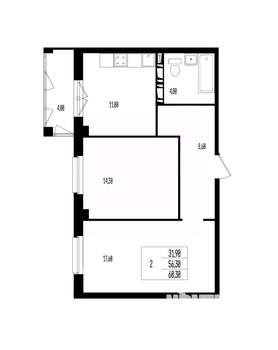 Студия квартира, вторичка, 60м2, 16/17 этаж