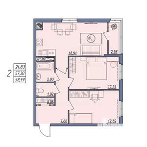 2-к квартира, вторичка, 59м2, 2/8 этаж