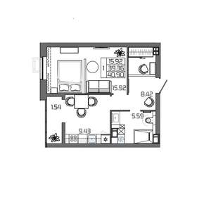 1-к квартира, вторичка, 41м2, 9/24 этаж
