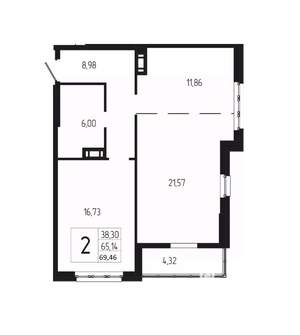 2-к квартира, вторичка, 69м2, 4/18 этаж