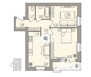 2-к квартира, вторичка, 56м2, 2/3 этаж
