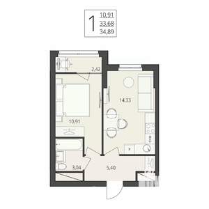 1-к квартира, вторичка, 35м2, 9/17 этаж