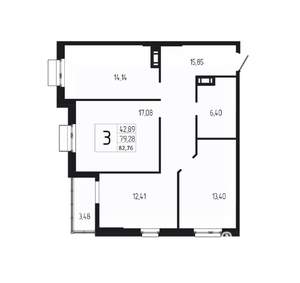 3-к квартира, вторичка, 83м2, 8/18 этаж